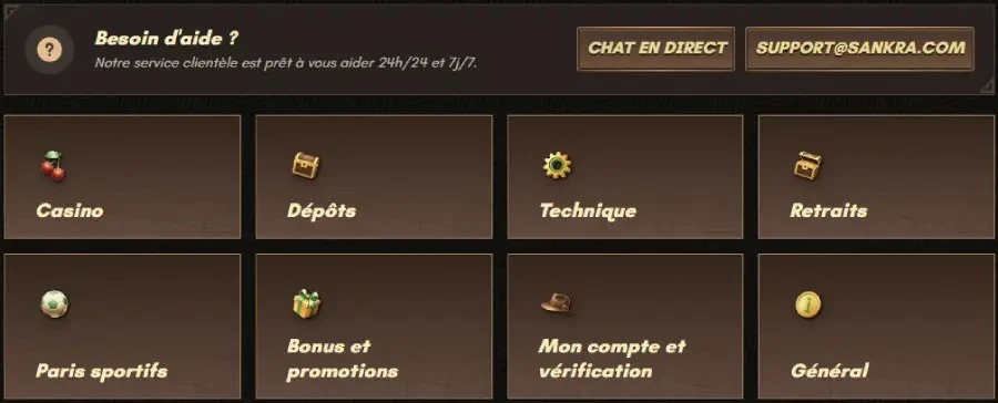Centre d'aide Sankra : chat et e-mail